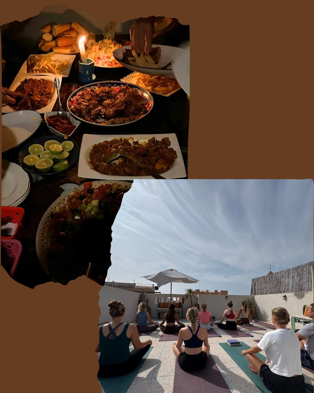 Shared meals and rooftop yoga during the retreat
