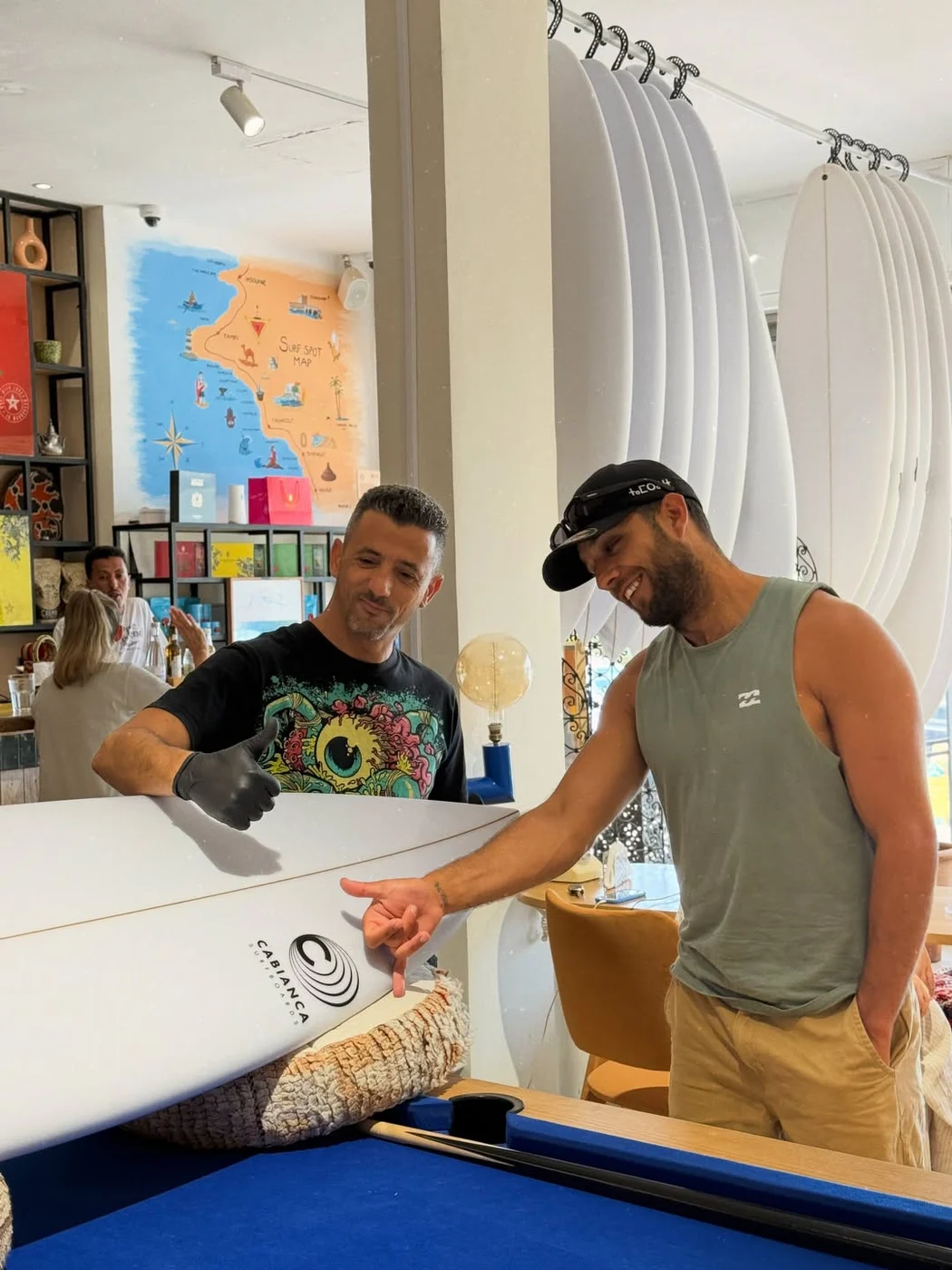 Seating and surf displays inside Nomadbay